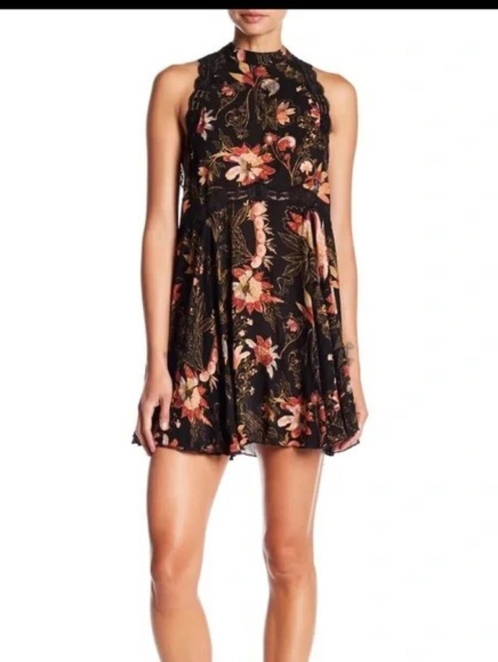 Free People Intimately Black Floral Sleeveless Mini Dress